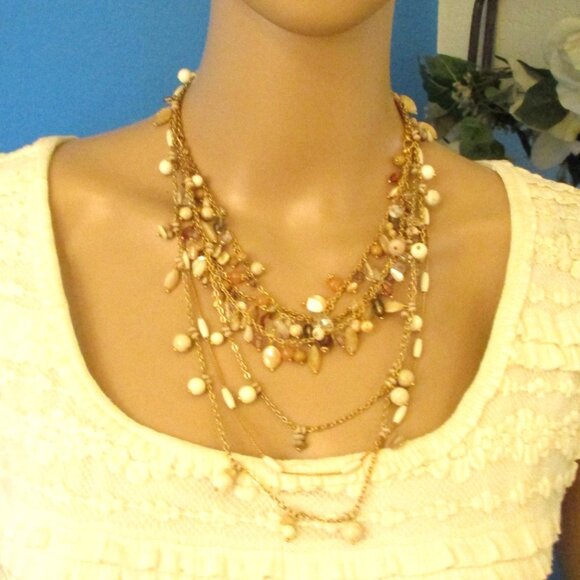 TRIFARI Milk Glass Crystal Gold Necklace Variety~ VINTAGE Gold Chain Beads - Picture 3 of 16